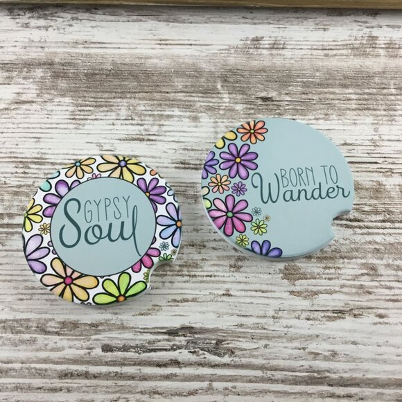 Gypsy Soul Born to Wander Floral Car Coasters Set of 2 - Picture 4 of 6